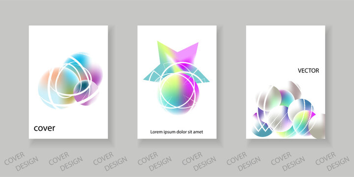 Abstract minimal geometric backgrounds set. Colorful geometric pattern with holographic texture and  geometric shapes. For printing on covers, banners, sales, flyers. Modern design.