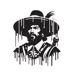 Naklejka premium Stylized baroque era nobleman portrait with dripping paint effec