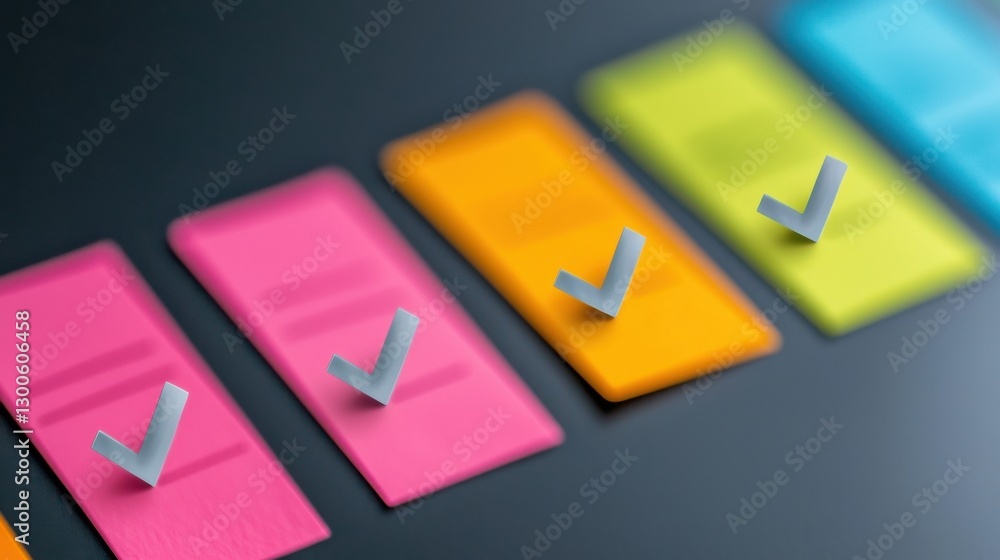 Poster check mark infographics concept. bright and colorful sticky notes forming a to do list