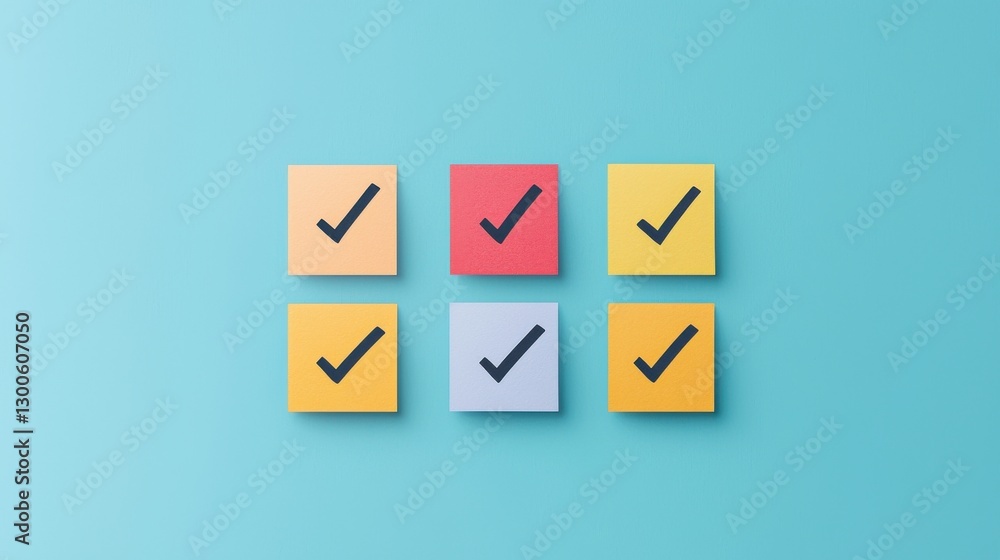 Poster check mark infographics concept. colorful infographic with notes showcasing brainstorming and collab