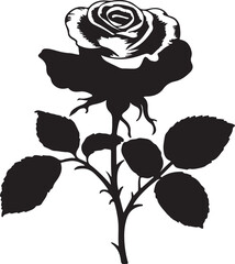 Silhouette of little Rose flower black and white with white background