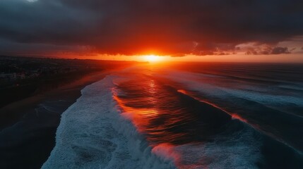 Dramatic Sunrise Over Ocean with Vibrant Colors