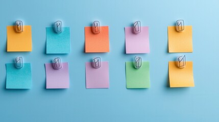Check mark infographics concept. Colorful Sticky Notes Arrangement for Organized Planning and Brainstorming