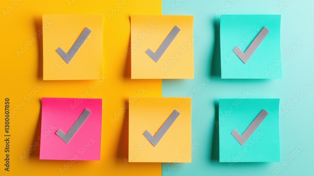 Poster check mark infographics concept. creative brainstorming infographic with colorful notes checklist