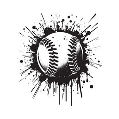 Energetic softball illustration with distressed spray paint effe