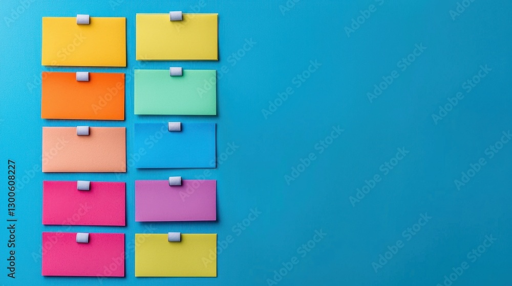 Poster check mark infographics concept. kanban style workflow infographic with colorful sticky notes on min