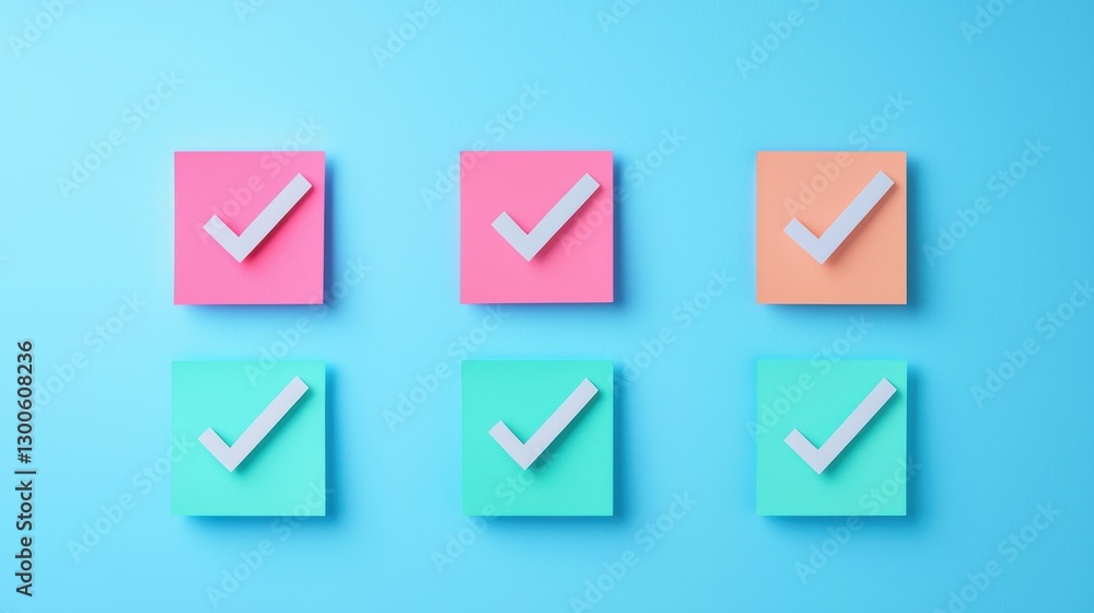 Poster check mark infographics concept. minimalist checklist infographic with colorful notes and check mark