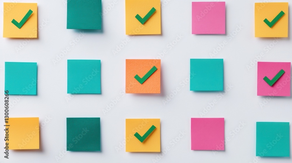 Poster minimalist infographic with colorful sticky note checklist check mark infographics concept.