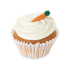 One delicious carrot cupcake isolated on white