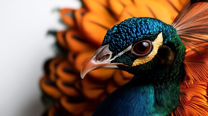 Obraz premium Majestic Peacock: A Close-Up Portrait of Vibrant Plumage
