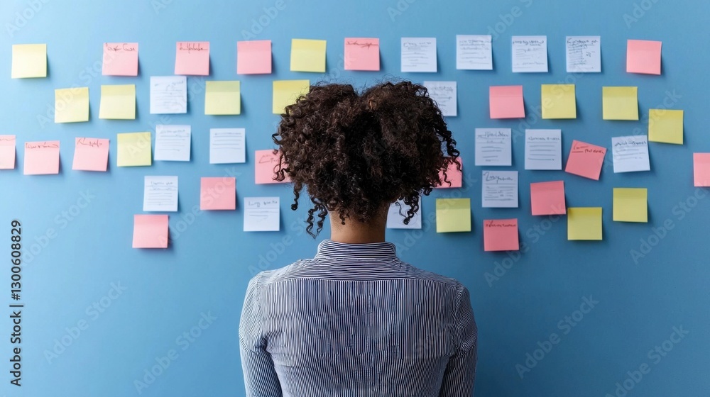 Poster check mark infographics concept. notes on blue background for event planning and brainstorming
