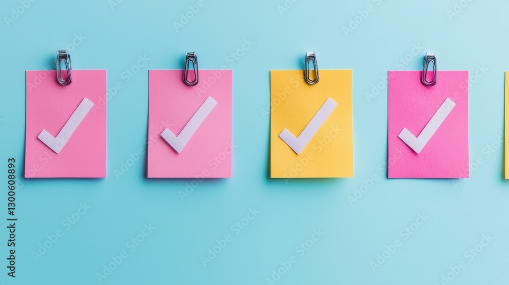 Poster check mark infographics concept. notes with tick marks showcasing organizational and productivity