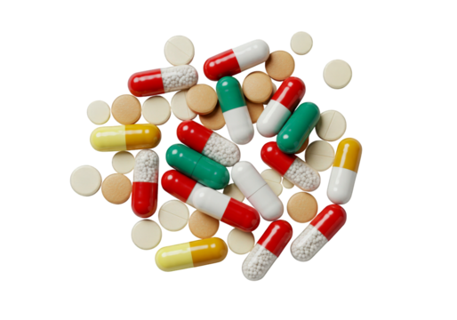 Colorful pills isolated on transparent background