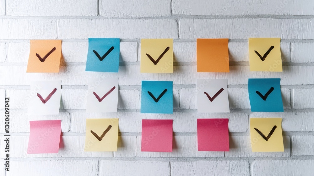 Poster check mark infographics concept. organized productivity with agile note checklist
