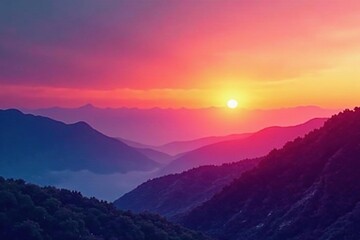 Obraz premium Gradient colours blend seamlessly into a stunning sunset,, peaceful landscape, gradient