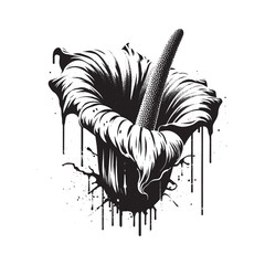 Grunge Botanical, A Titan Arum Flower in Stencil with Dripping P