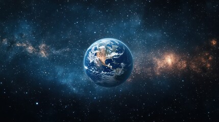 Obraz premium Earth Floating in a Stunning Galaxy Space Background with Starfield