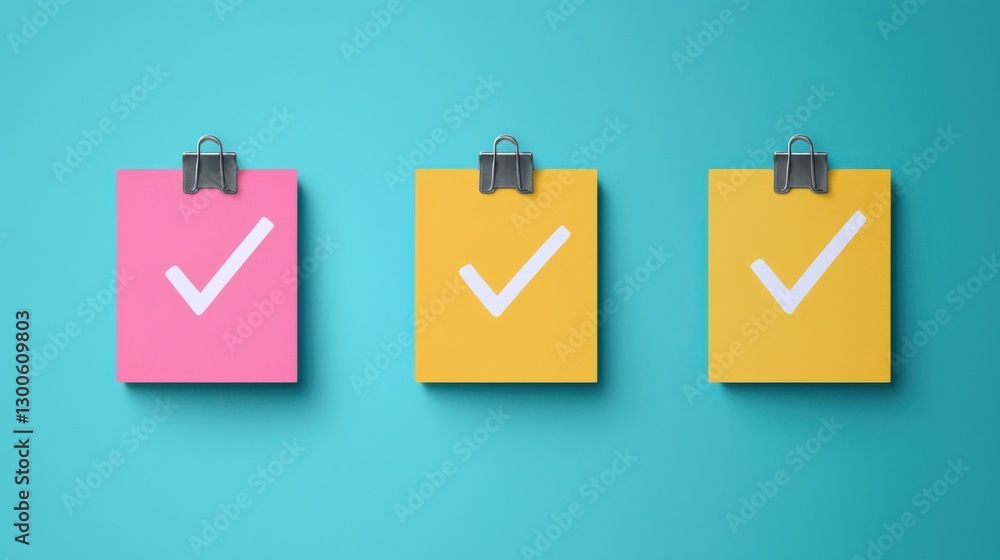 Poster check mark infographics concept. vibrant checklist infographic with colorful sticky notes for produc