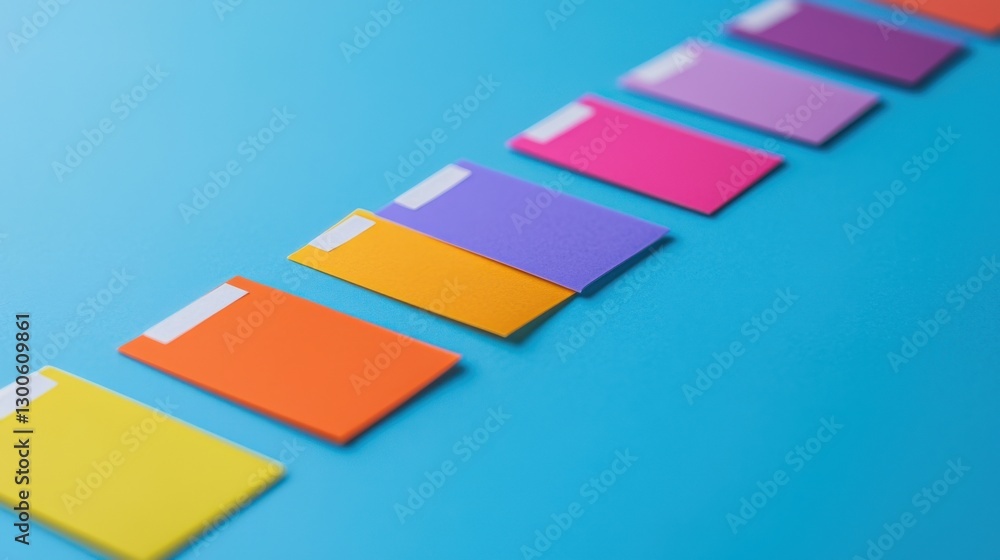 Poster check mark infographics concept. vibrant kanban style workflow infographic with colorful sticky note