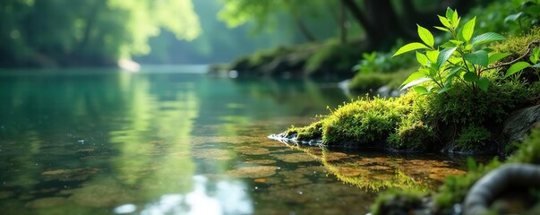 Vines and mosses growing in the lake's shoreline, plant life, acid tolerant plants
