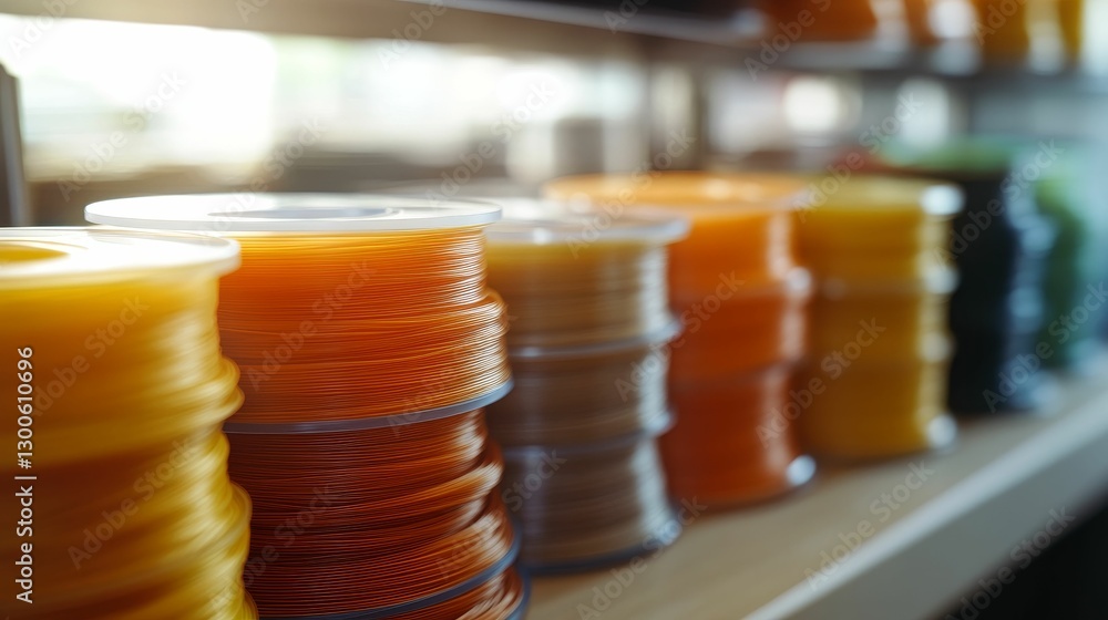 Poster colorful filament spools ready for printing projects on display.