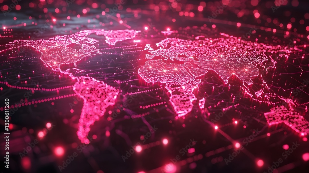 Poster global digital network concept of interconnected neon nodes symbolizing business connectivity
