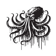 Obraz premium Menacing Octopus in Dripping Ink Style Graphic