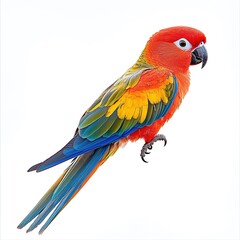 Fototapeta premium Macro shot, cinematic photo of a colorful parrot. Nature photography of a bright and colorful parrot. Beautiful realistic parrot photography. Bird photography for nature materials, posters, templates