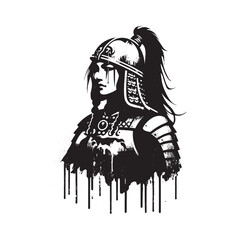 Fototapeta premium Monochromatic illustration of a resilient female warrior in batt