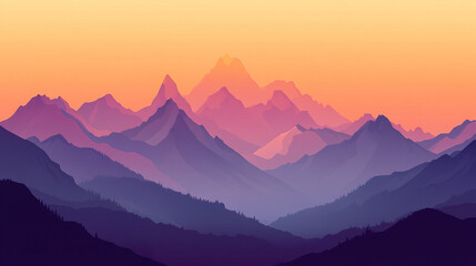 Fototapeta premium Majestic Mountain Range Silhouetted Against a Warm, Glowing Sunset Sky with Soft Pastel Colors Creating a Dreamy and Inspiring Landscape.