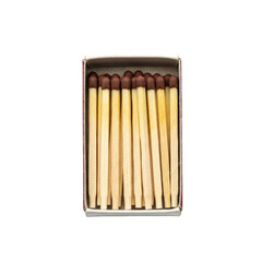 Matchbox isolated, opened matchbox with matchsticks, transparent background