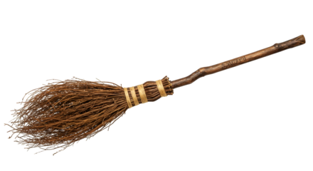 Old witch's broom isolated on transparent background