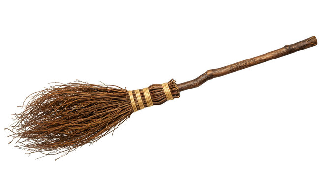 Old witch's broom isolated on transparent background