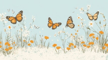 Playful Butterflies Among Sunny Flora Background