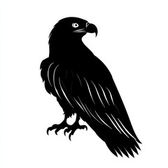 Obraz premium A striking black silhouette of an eagle perched, showcasing strength and majesty against a white background.