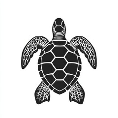 Fototapeta premium Black and White Sea Turtle Silhouette: A Minimalist Underwater Icon of Marine Life and Conservation