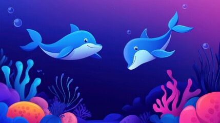 Obraz premium Playful Dolphins Swimming Among Colorful Corals