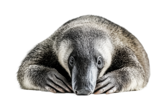 Fascinating behaviors of the anteater resting on the ground in a natural habitat during the day, cut out