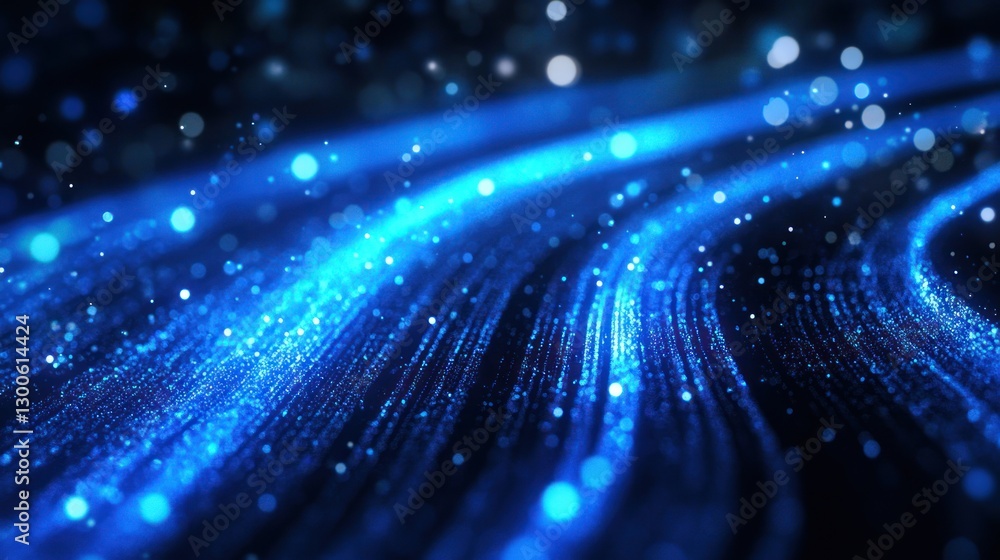 Poster luminous blue energy streams abstract background with bokeh effects