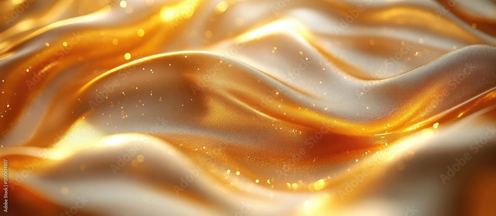 Poster shimmering golden fabric waves creating a luxurious texture with sparkling highlights