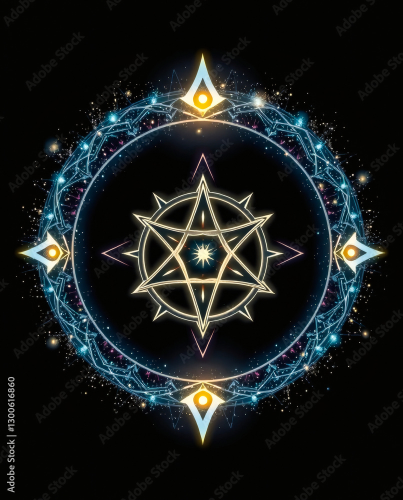 Aufkleber mystical geometric design featuring a star within a glowing circular pattern at night. generative ai