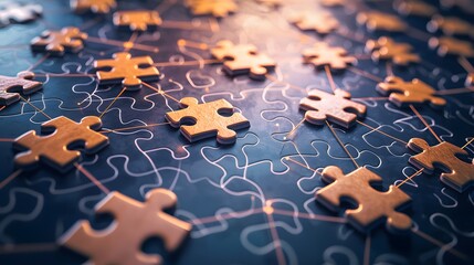 A colorful puzzle with interlocking pieces displaying the concept of problem solving, teamwork, and collaborative thinking