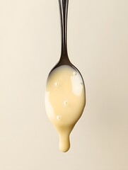 Condensed milk dripping from a spoon
