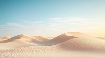  Minimalist Desert Scene with Smooth Golden Sand Dunes Under a Soft Pastel Sky, Evoking Tranquility and Elegance.