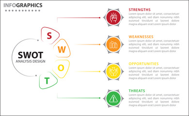 SWOT analysis infographic. Vector illustration for strategic business planning. Comparison chart. Advantages and Disadvantages of company. Infographic design template. Vector illustration. SWOT chart