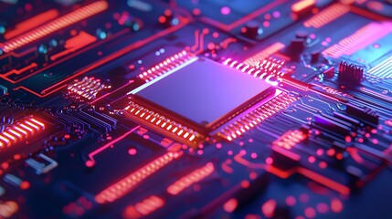 Obraz premium Exploring advanced microchip technology digital lab graphic design futuristic environment close-up view innovation insights