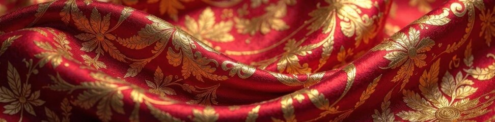 Obraz premium Opulent gold leaf details on rich silk fabric, texture, luxury