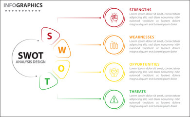 SWOT analysis infographic. Vector illustration for strategic business planning. Comparison chart. Advantages and Disadvantages of company. Infographic design template. Vector illustration. SWOT chart