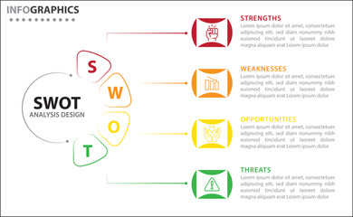 SWOT analysis infographic. Vector illustration for strategic business planning. Comparison chart. Advantages and Disadvantages of company. Infographic design template. Vector illustration. SWOT chart