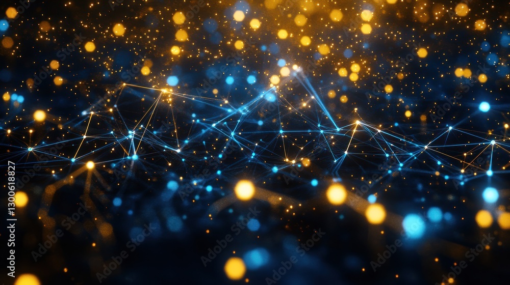 Poster complex interconnected network illuminated with vibrant digital particles